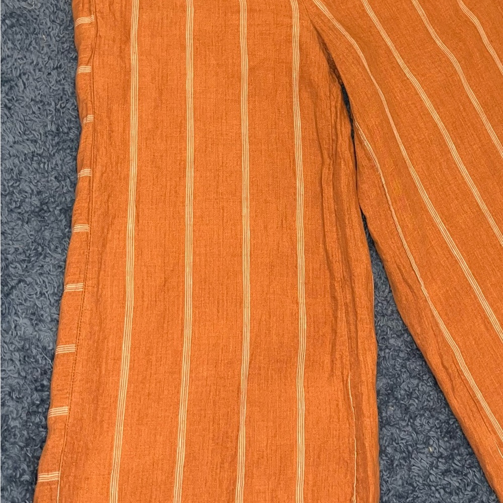 Anthropologie Wide-Leg Striped Pants in Orange with Cream Pinstripes